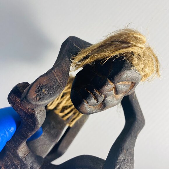 Rare Primitive Java Man on Motorcycle Wooden Carving and Jute Tribal Sculpture - Picture 16 of 17